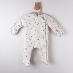 Carters Quilted Pram Suit Kids 3M Cream Tree Print Hooded Bunting One Piece